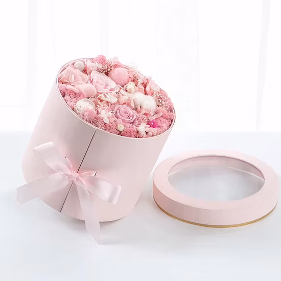 Premium PVC Exquisite Custom Round Flower Gift Paper Box Romantic Rose Bouquet Gift Paper Box