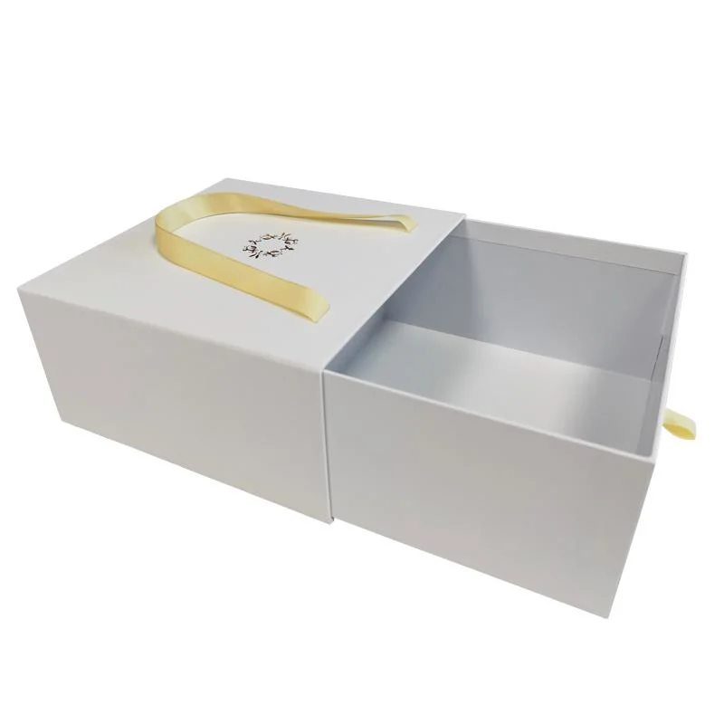 High Quality Cardboard Portable Drawer Packaging Gold Logo Wig Gift Box with Ribbon