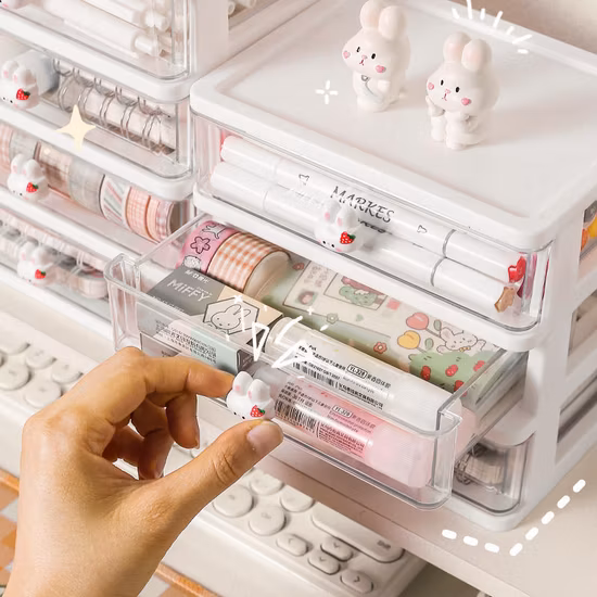 デスクトップ引き出し透明プラスチック化粧品クリスタルメイクアップオーガナイザー収納ボックス